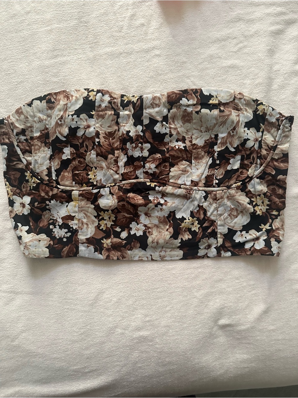 Abercrombie & Fitch Brown and Black Floral Strapless Crop Top